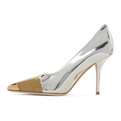 Shop Burberry Silver Annalise Heels In Silver / Go