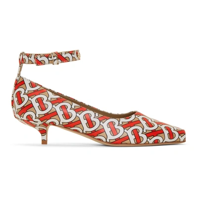 Shop Burberry White & Red Dill Heels In Tawny