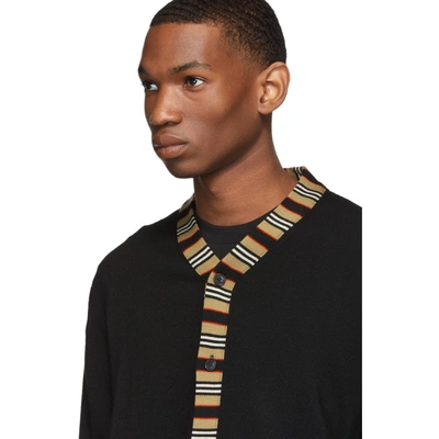 Shop Burberry Black Icon Stripe Cardigan