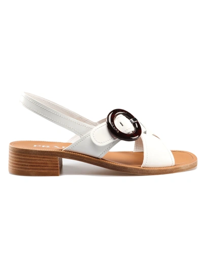 Shop Prada Buckle Detail Sandals In Bianco