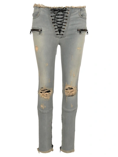 Shop Ben Taverniti Unravel Project Unravel Unravel Project Lace-up Ripped Jeans In Grey