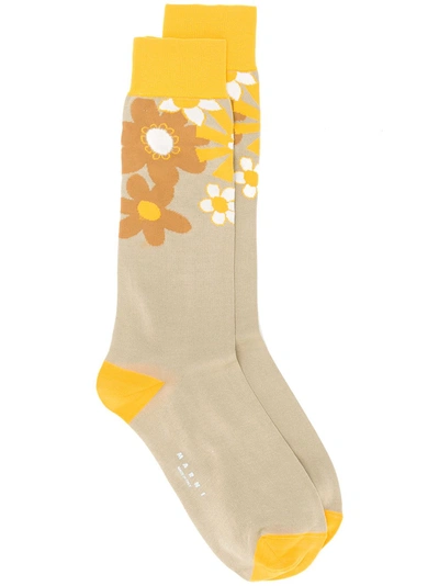 Shop Marni Floral Socks In Neutrals