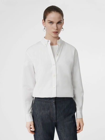 Shop Burberry Button-down Collar Monogram Motif Cotton Shirt In White