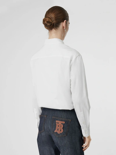 Shop Burberry Button-down Collar Monogram Motif Cotton Shirt In White