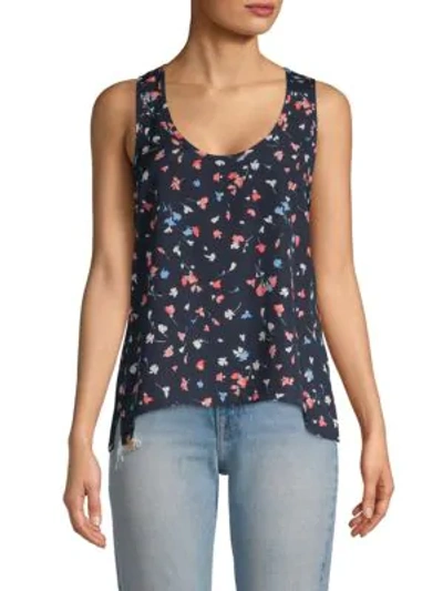 Shop Joie Floral-print Tank Top In Midnight