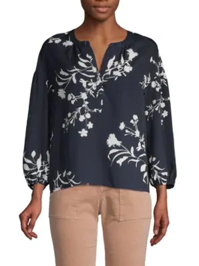 Shop Joie Floral-print Long-sleeve Top In Midnight