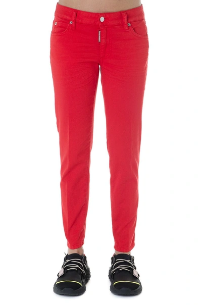 Shop Dsquared2 Red Cropped Jeans In Denim