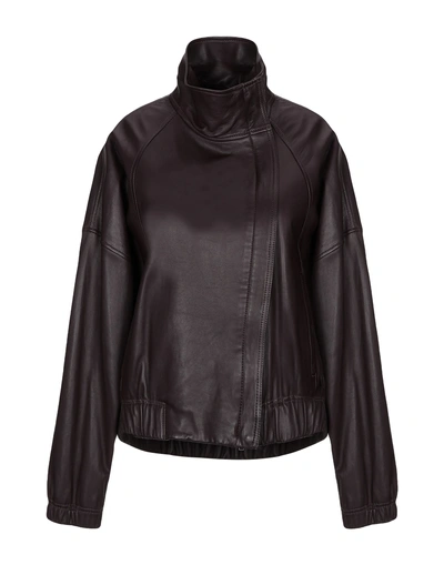 Shop Vince Leather Jacket In Dark Brown