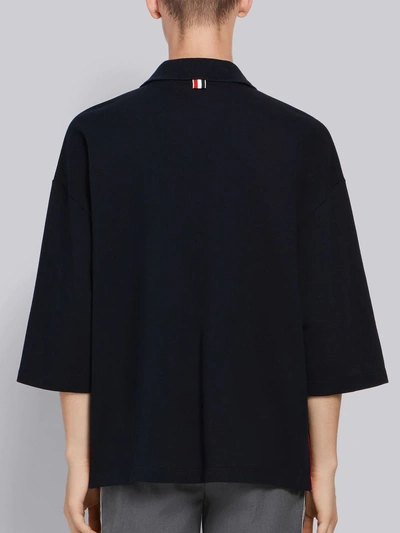 Shop Thom Browne Oversized Piqué Pocket Polo In Blue