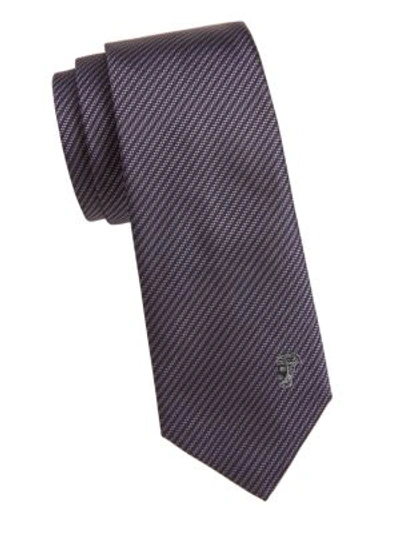 Shop Versace Silk Diagonal Stripe Tie In Violet