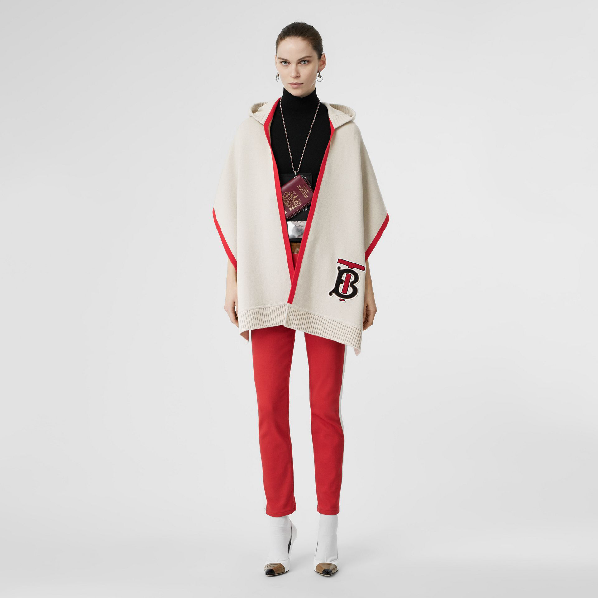 Burberry Monogram Motif Cashmere Hooded Scarf In Natural White | ModeSens