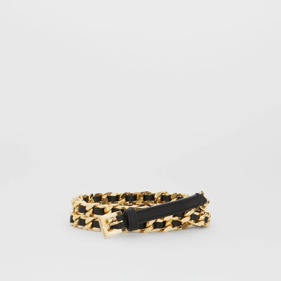 Shop Burberry D-ring Detail Leather And Chain Belt In Black