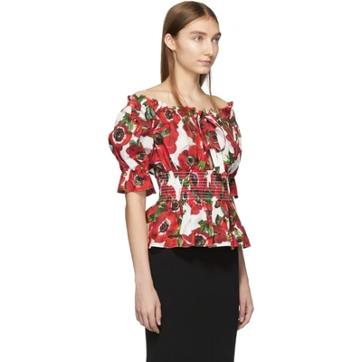 Shop Dolce & Gabbana Red Floral Peplum Blouse