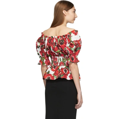 Shop Dolce & Gabbana Red Floral Peplum Blouse