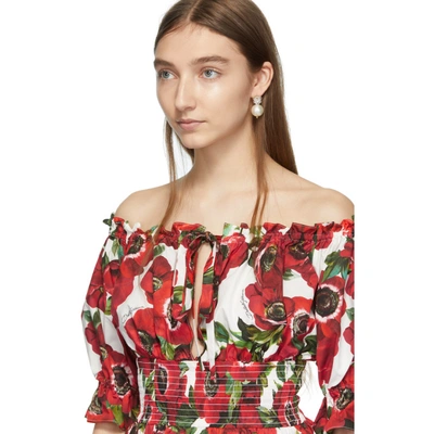 Shop Dolce & Gabbana Red Floral Peplum Blouse