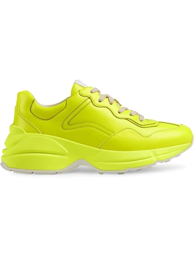 Shop Gucci Rhyton Fluorescent Leather Sneaker In Yellow