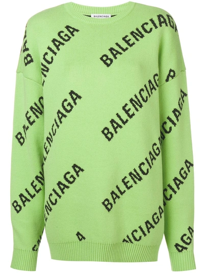Shop Balenciaga Intarsia Logo Jumper - Green