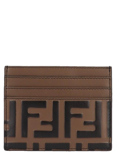 Shop Fendi Ff Monogram Cardholder In Brown