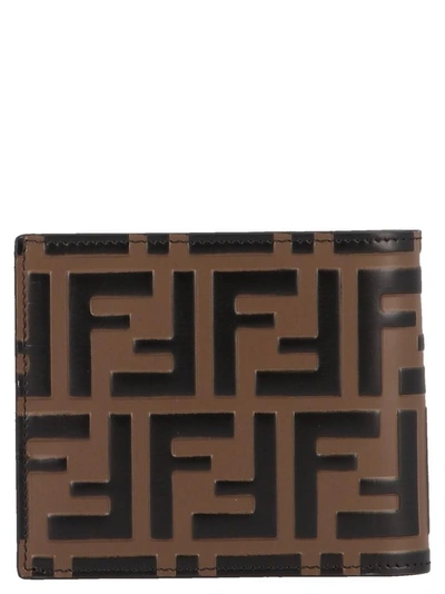 Shop Fendi Ff Monogram Fold Wallet In Brown