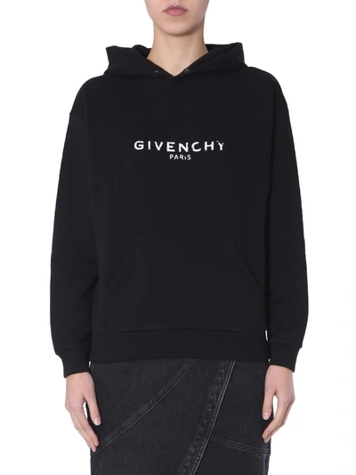 Shop Givenchy Logo Hoodie In Black