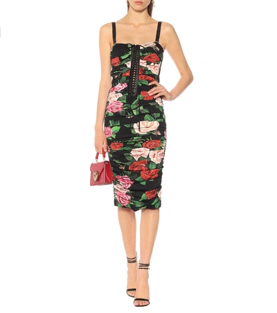 Shop Dolce & Gabbana Floral Stretch-silk Dress In Multicoloured