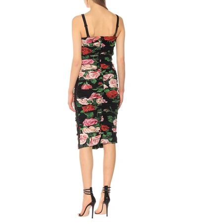 Shop Dolce & Gabbana Floral Stretch-silk Dress In Multicoloured