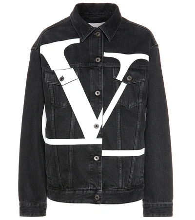 Shop Valentino Printed Denim Jacket In Black