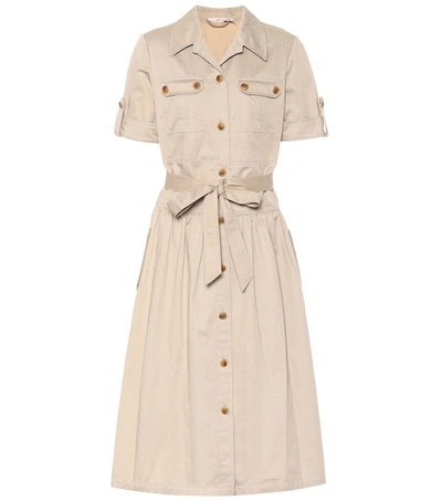 Shop Tory Burch Collared Cotton Twill Dress In Beige