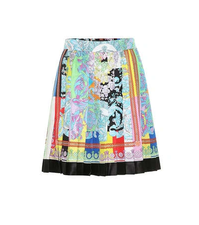 Shop Versace Printed Pleated Silk Skirt In Multicoloured