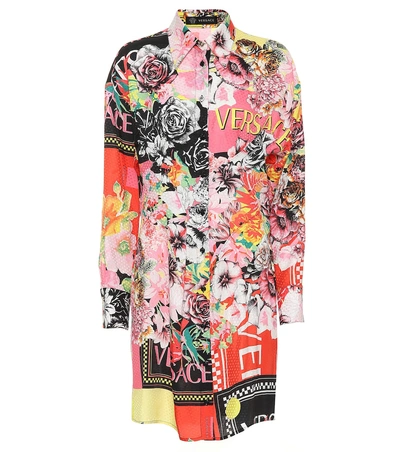 Shop Versace Printed Silk Shirt Dress In Multicoloured