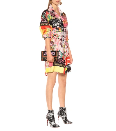 Shop Versace Printed Silk Shirt Dress In Multicoloured