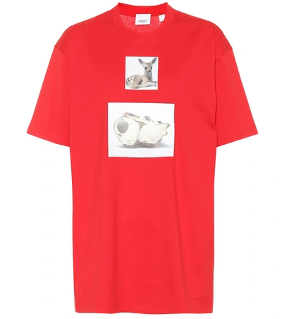 Shop Burberry Printed Cotton T-shirt In Red