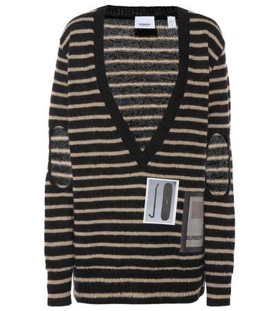 Shop Burberry Striped Mohair-blend Sweater In Black