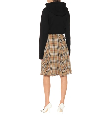 Shop Burberry Check Pleated Skirt In Beige