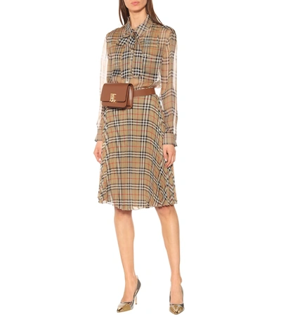Shop Burberry Check Silk Blouse In Beige