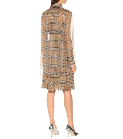 Shop Burberry Check Silk Blouse In Beige