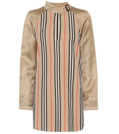 Shop Burberry Striped Cotton-blend Blouse In Beige