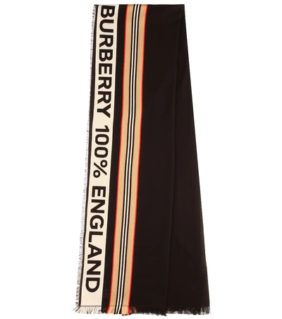 Burberry Icon Stripe Logo Detail Cotton Scarf In Black | ModeSens