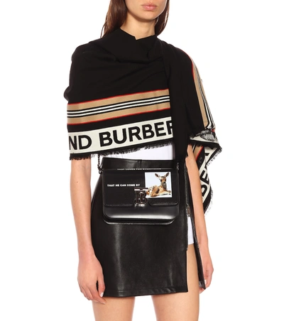 Burberry Icon Stripe Logo Detail Cotton Scarf In Black | ModeSens