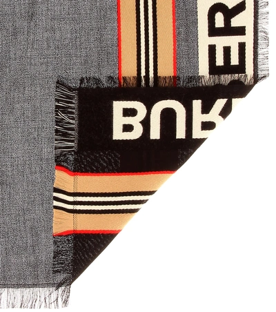 Burberry Icon Stripe Logo Detail Cotton Scarf In Black | ModeSens