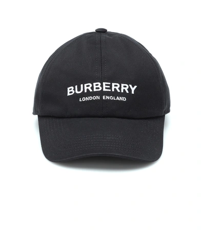 Shop Burberry Embroidered Cotton Baseball Cap In Black