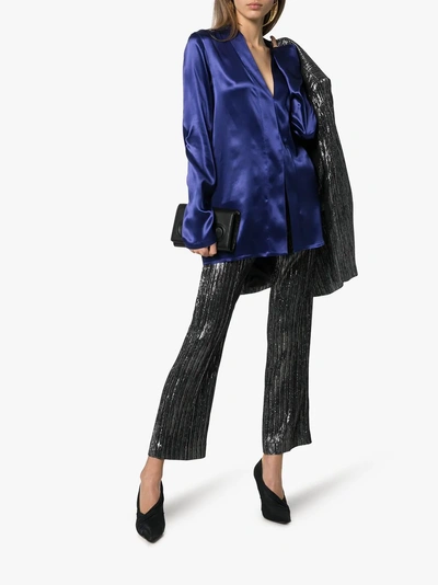 Shop Haider Ackermann Shawl Collar Silk-satin Blouse In Blue