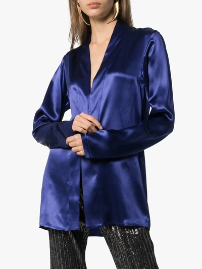 Shop Haider Ackermann Shawl Collar Silk-satin Blouse In Blue