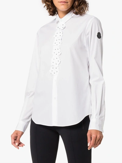 Shop Moncler Shirt With Floral Appliquè In White