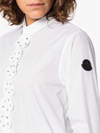 Shop Moncler Shirt With Floral Appliquè In White