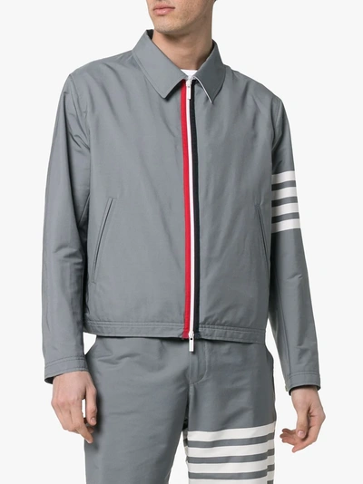 Shop Thom Browne Striped Zipped Bomber Jacket In Grey