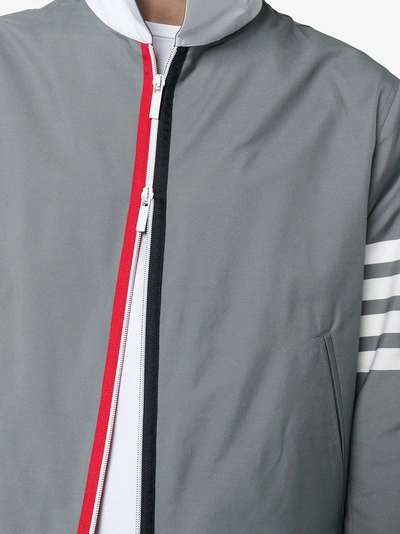 Shop Thom Browne Striped Zipped Bomber Jacket In Grey