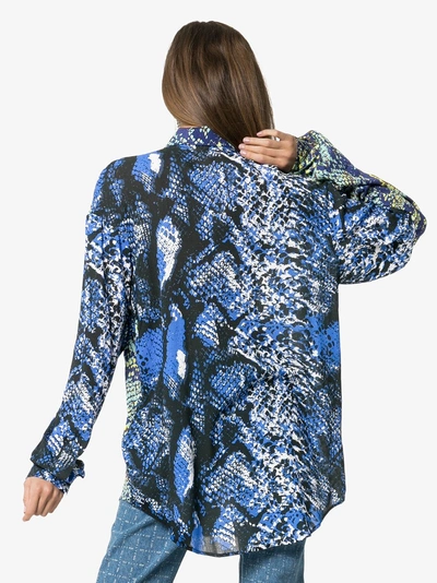 Shop House Of Holland Contrast-panel Snake-print Shirt In Blue Multi