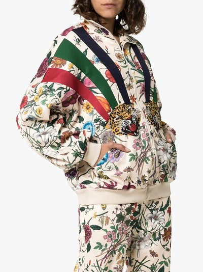 Shop Gucci Floral Striped Tiger Head Track Jacket In 9381 White