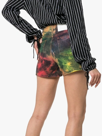 Shop Msgm Tie Dye Denim Shorts In 03 Multicoloured